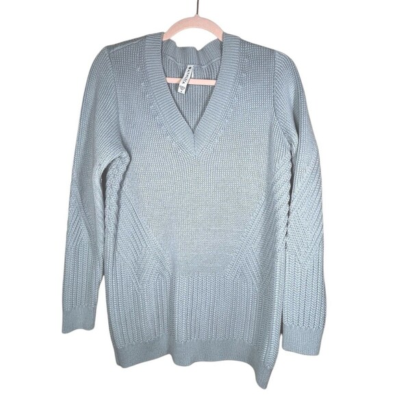 Athleta Teton V Neck Sweater‎ Women Small BLUE Heavy Knit Cotton Pullover - Picture 3 of 11